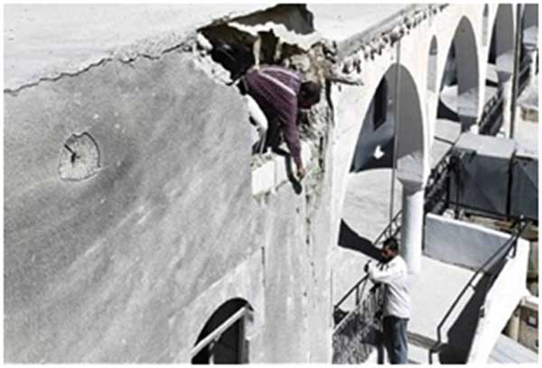 Photo: Franklin Lamb. Yabroud citizens repairing their Cathedral in March of 2014. (Photo: Franklin Lamb 8/11/2016).