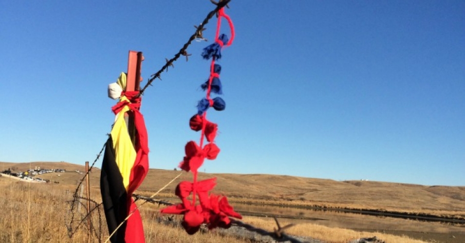 "Our elders," said Tom Goldtooth, executive director of the Indigenous Environmental Network, "told us to focus on praying for the federal agencies and the US government and North Dakota to hear what we were doing and saying: we have to protect the sacredness of the water.” (Photo: Sarah van Gelder)