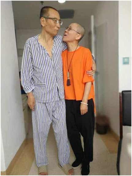 A picture shared on Twitter by the activist Ye Du showing Mr. Liu and his wife, Liu Xia. Credit Ye Du, via European Pressphoto Agency