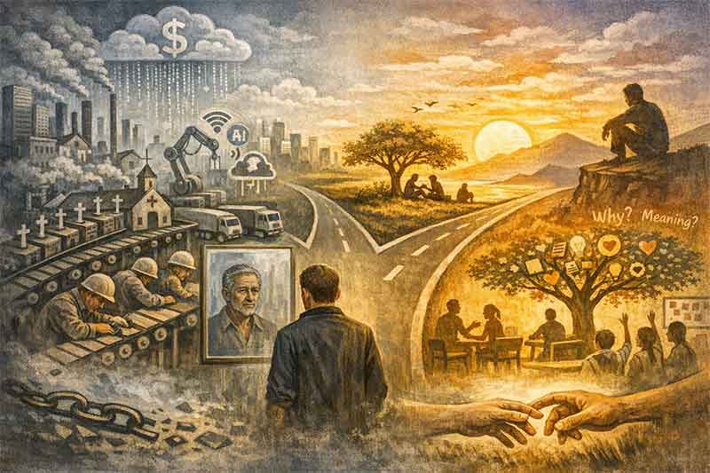 The materialist mind is trying to resolve an existential crisis