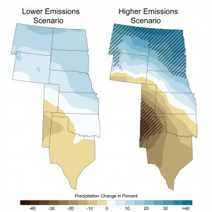 Projected percentage spring precipitation change in Great Plains region by the 2080s to 2090s. 