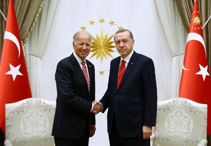 Turkish President Erdogan meets with U.S. Vice President Biden at the Presidential Palace in Ankara