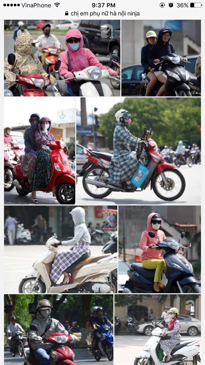 Women protecting themselves from sun in Vietnam. Illegal in France 