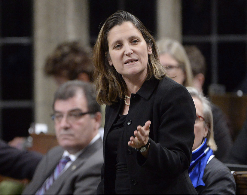 International Trade Minister Chrystia Freeland answers a question during Question Period in the House of Commons on Parliament Hill in Ottawa, on Monday, Jan.25, 2015. (Adrian Wyld/CP)