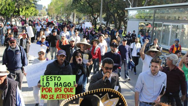 Protesters marching in Tijuana