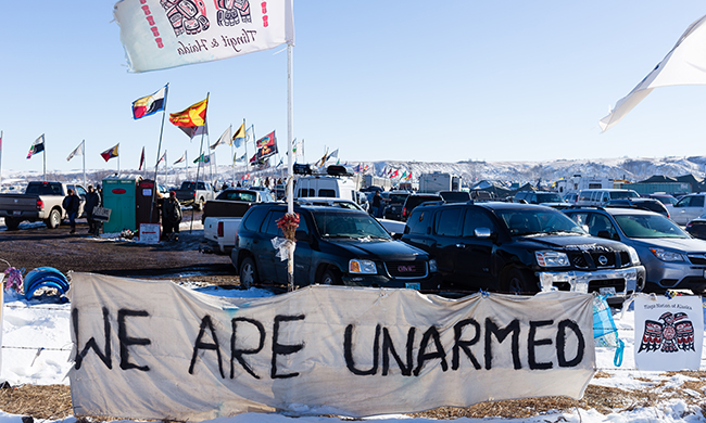 The encampments at Standing Rock worked to keep prayer and nonviolence at the center of their actions. Photo by Joe Zummo.