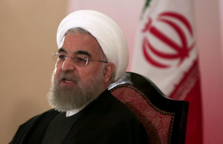 Iranian President Hassan Rouhani speaks during a news conference in Islamabad