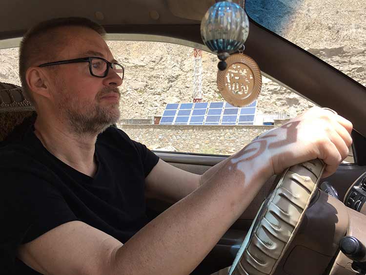 Author driving through Afghanistan