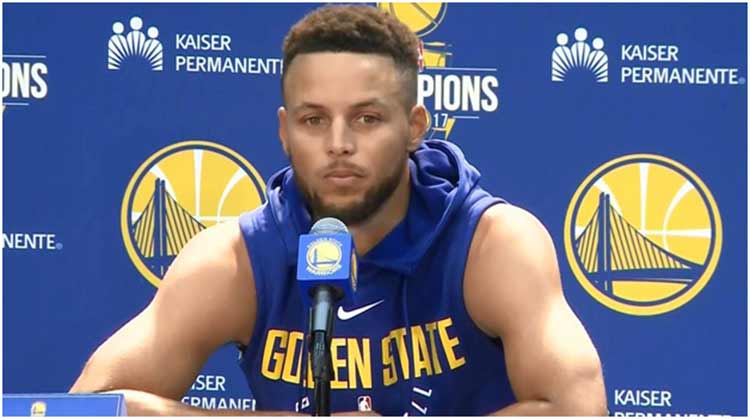 Golden State Warrior Star Guard Stephen Curry speaking to press about Trump’s Invitation to the White House