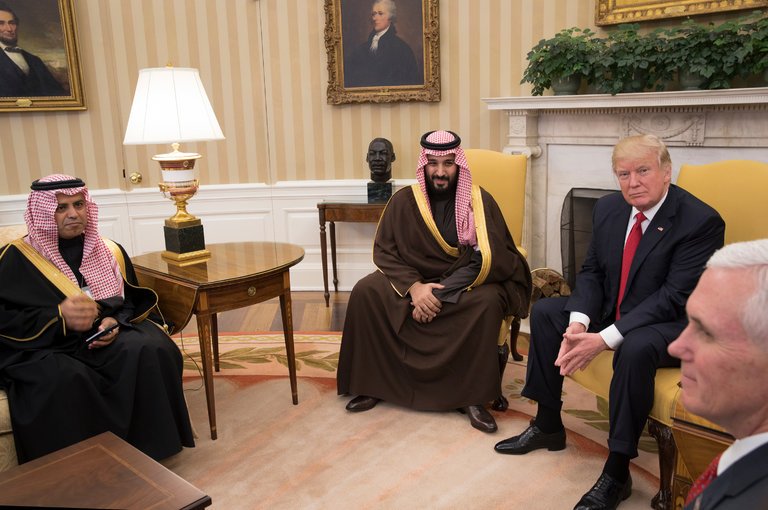 Crown Prince Mohammed bin Salman, President Trump, and Vice President Pence