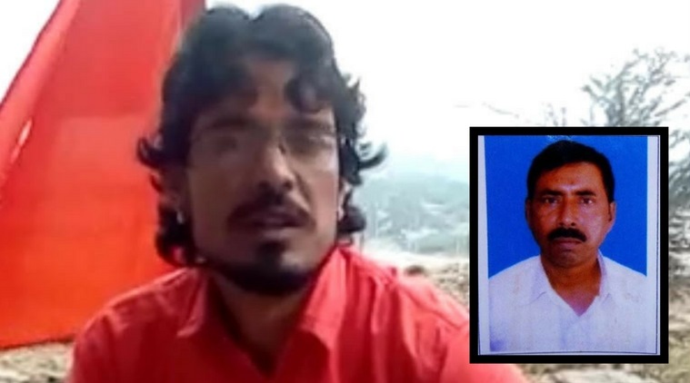 A screengrab of Shambhulal Regar, the main accused in the case. The victim Afrazul (inset) was hacked and burnt alive in Rajasthan allegedly over an affair. Photo Credit/The Indian Express