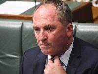 Australian Deputy Prime Minister Barnaby Joyce reacts during House of Representatives Question Time at Parliament House in Canberra, Monday, February 12, 2018.  (AAP Image/Lukas Coch) NO ARCHIVING