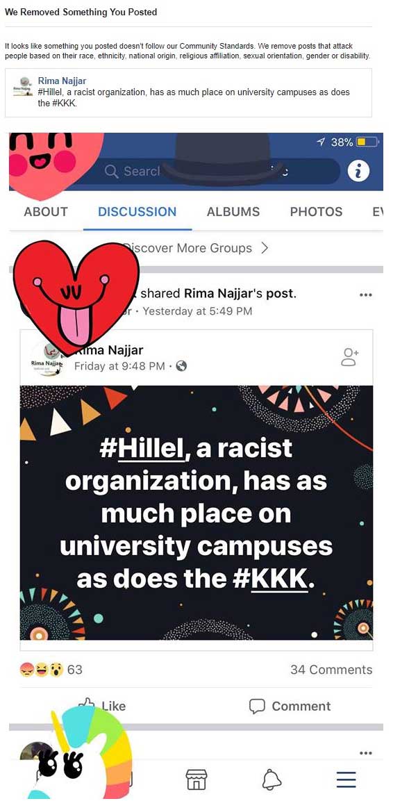 Facebook Hillel post we removed