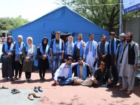 PPM members meet Afghan Peace Volunteers outside UK Embassy in Kabul/
photo credit Dr Hakim