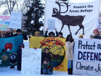 Defend the Sacred Alaska—Arctic Refuge rally, Fairbanks, Alaska on March 7, 2018. (Photo: Pamela A. Miller)