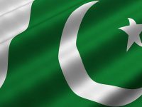 Detailed 3d rendering closeup of the flag of Pakistan.  Flag has a detailed realistic fabric texture.