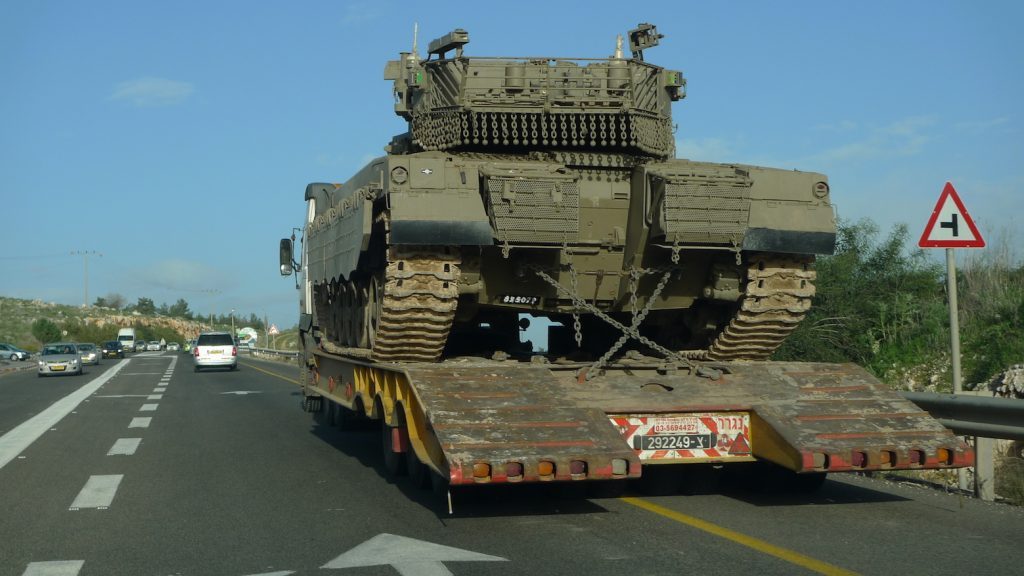 Israeli tank being moved towards Golan Heights 1024x576