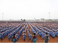 Mass prayer of more than 20,000 children at the KISS school in Bhubaneswar.