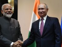 Russian President Vladimir Putin meets with Indian Prime Minister Narendra Modi on the sidelines of the Shanghai Cooperation Organisation (SCO) summit in Bishkek on June 13, 2019. (Photo by Grigory SYSOYEV / SPUTNIK / AFP)