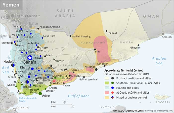 yemen control map southern separatists