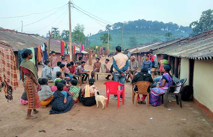 Villagers holding a meeting to oppose school closure in Rajam village under Bailamala GP of Tumudubandh Block Dist Kandhamal Odisha