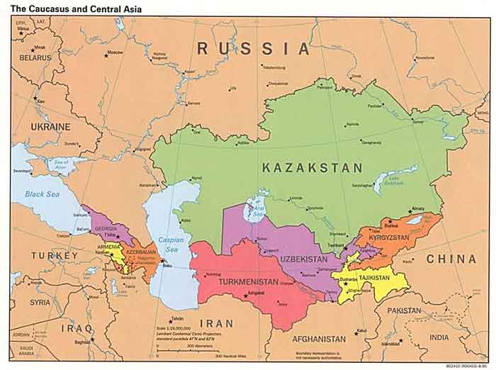 The Caucasus and Central Asia Political Map