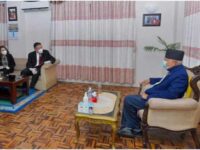Nepal’s Prime Minister K P Sharma Oli (R) received the vice-minister of International Department of Chinese Communist Party Central Committee Guo Yezhou (L) at Kathmandu, Dec. 27, 2020