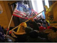 Photo Win McNamee/Getty Images

Mobs carrying Trump “Law & Order” & Gadsen “Don’t Tread on Me’ Flags Breach Locked US Capitol Doors
