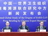 Chinese expert members of a WHO-China joint team introduce the report on the WHO-convened global study of COVID-19 origins at a press briefing in Beijing, capital of China, March 31, 2021. (Photo: Xinhua/Zhang Yuwei via Getty Images)