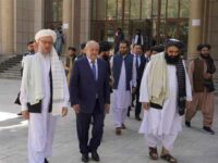 Uzbekistan Foreign Minister Abdulaziz Kamilov (left) escorted by Acting Taliban Foreign Minister Amir Khan Muttaqi (R) and Deputy Prime Minister Mullah Abdus Salam (L), Kabul, October 7, 2021