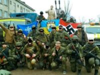 U.S. allies in Ukraine, with NATO, Azov Battalion and neo-Nazi flags. Photo by russia-insider.com