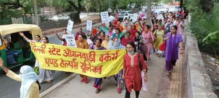 anganwadi workers protest