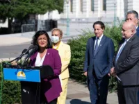 Reps. Pramila Jayapal and other members of the Congressional Progressive Caucus at a recent news conference outside the U.S. Capitol. (Credit: The Washington Post)