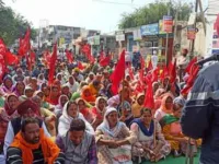 Indian Federation of Trade Unions stage protest against fascism in Nawanshar in Punjab