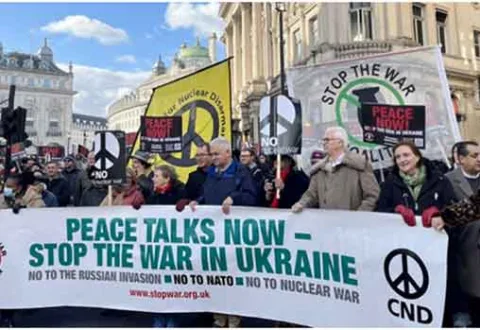 Stop the War Coalition and CND march through London for peace in Ukraine. Photo credit: Stop the War Coalition