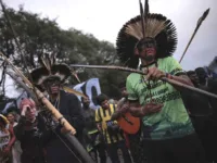 Guarani Indigenous block Bandeirantes highway to protest proposed legislation that would change the policy that demarcates Indigenous lands on the outskirts of Sao Paulo.
Ettore Chiereguini/AP
